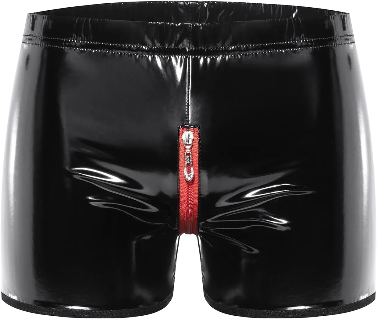 Mens Shiny Leather Boxer, Sexy Below Open Crotch, Wetlook PU Leather, Comfort Stretch Waistband