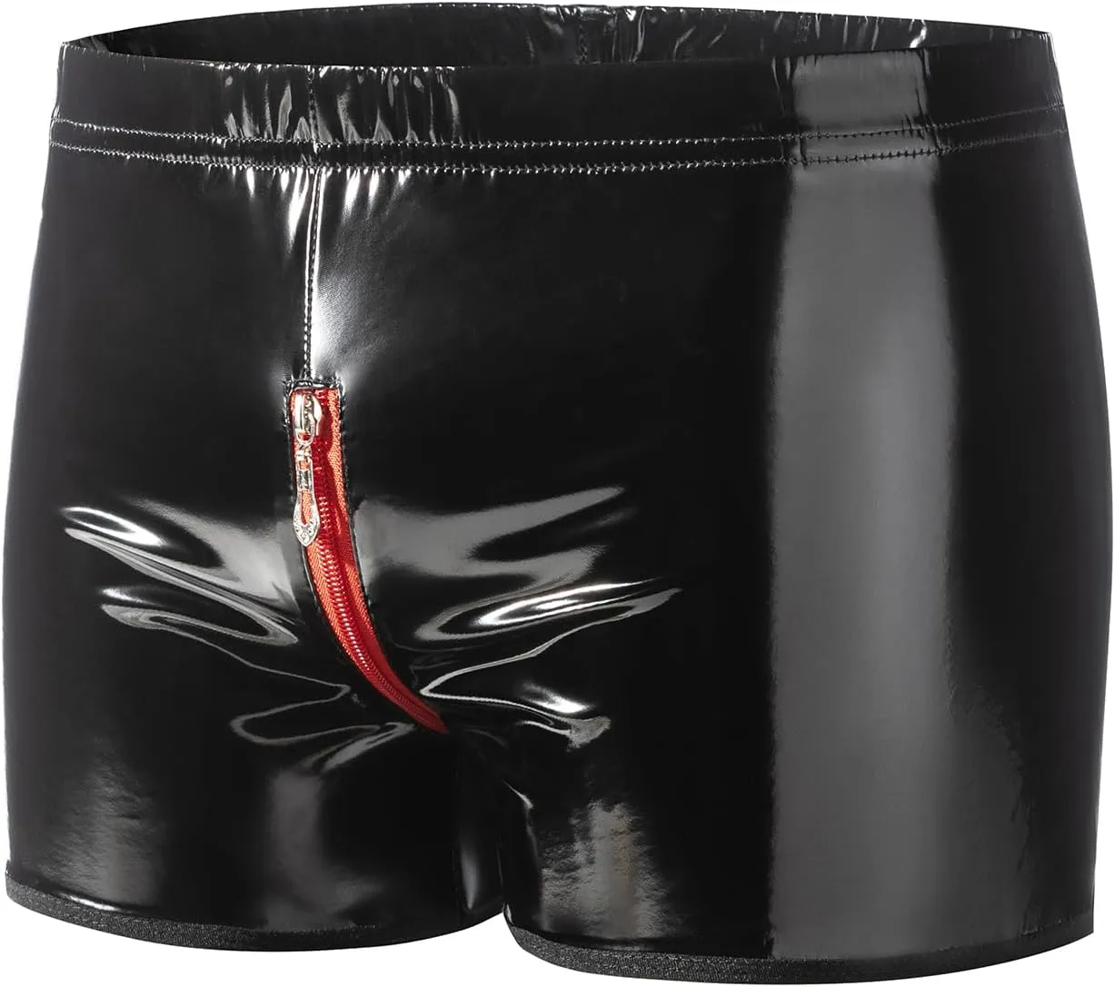 Mens Shiny Leather Boxer, Sexy Below Open Crotch, Wetlook PU Leather, Comfort Stretch Waistband