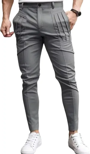 Men's Slim Fit Stylish Outdoor Pants Skinny Casual Work Business Pants Stretch Solid Lightweight Trousers