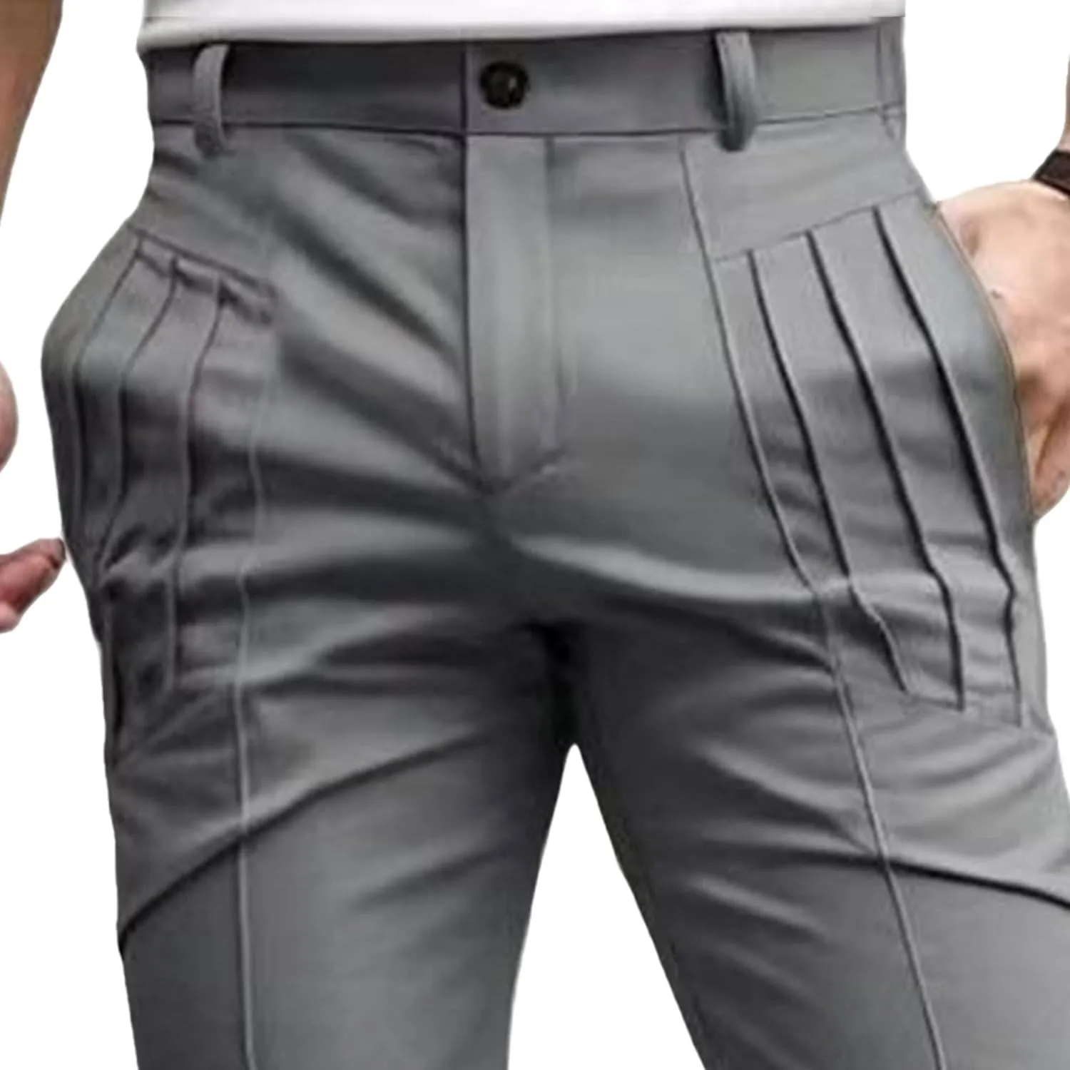 Men's Slim Fit Stylish Outdoor Pants Skinny Casual Work Business Pants Stretch Solid Lightweight Trousers
