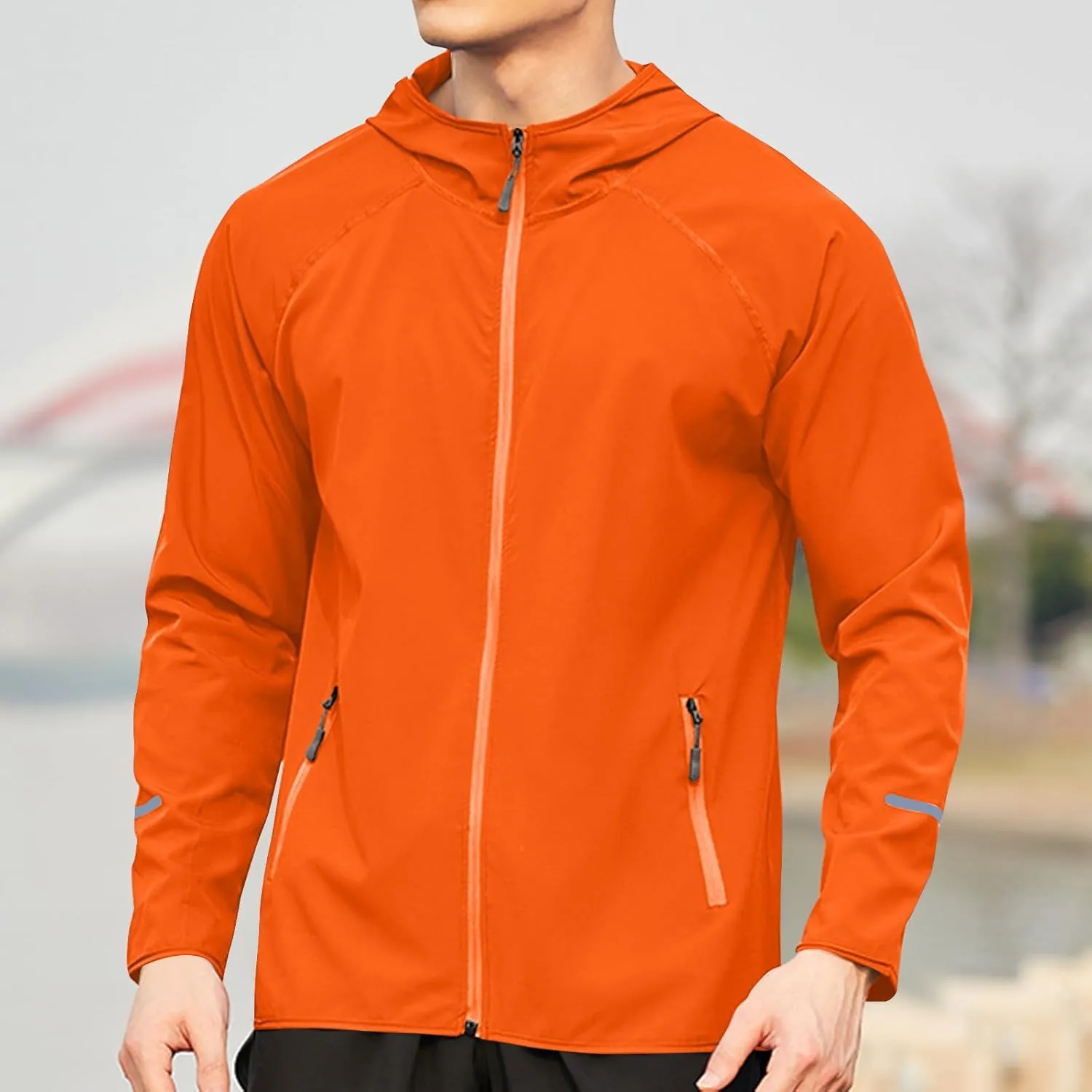 Mens Sport Coat Trendy Solid Color Running Hoodies Long Sleeve Workout Windbreaker Jackets Casual Zip Up Training Tops