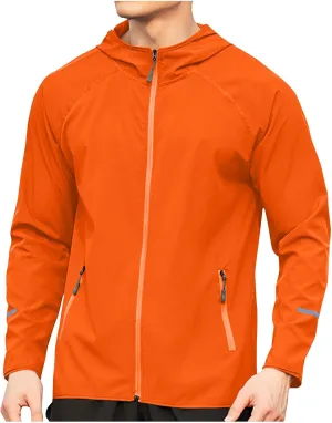 Mens Sport Coat Trendy Solid Color Running Hoodies Long Sleeve Workout Windbreaker Jackets Casual Zip Up Training Tops