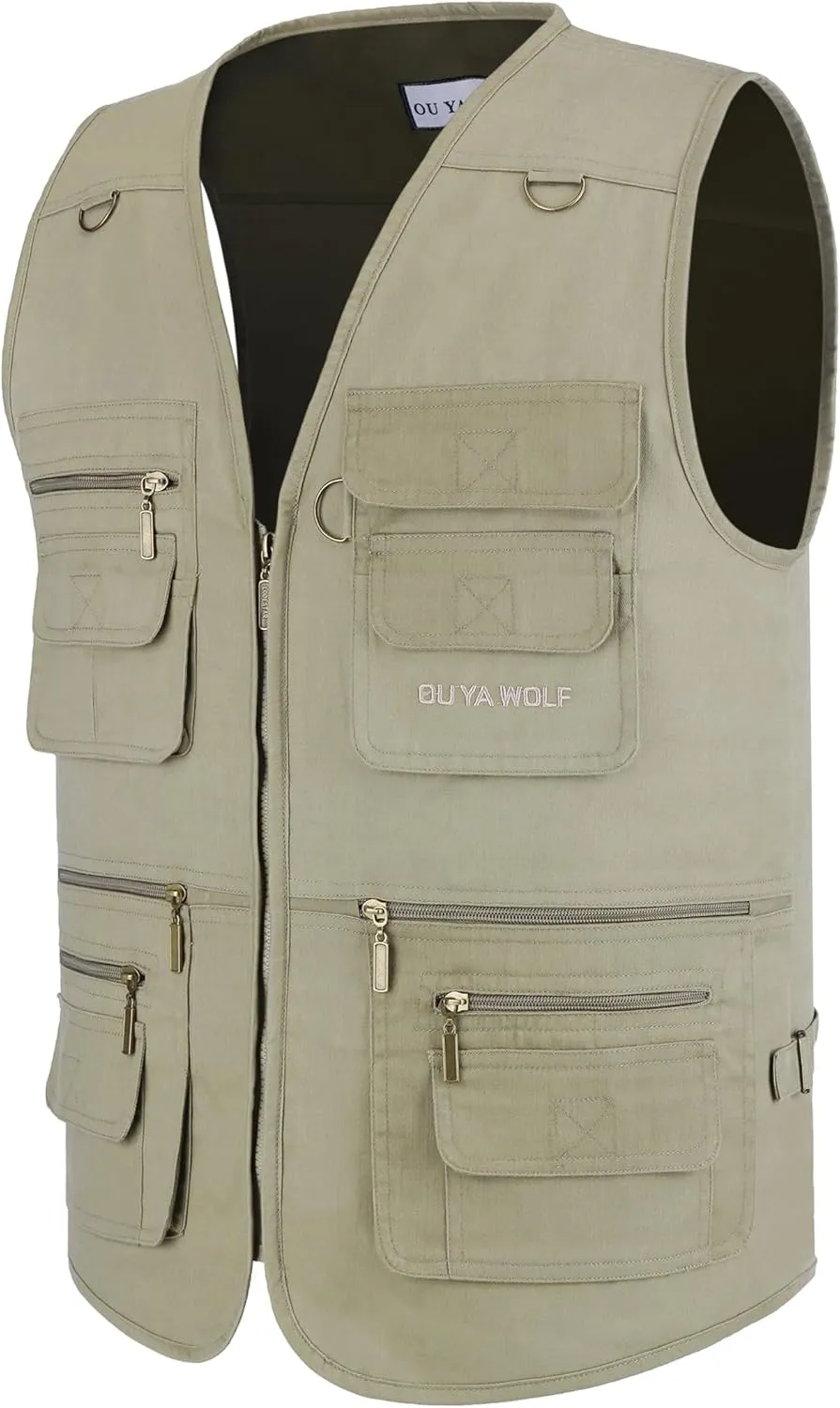 Men's Stone Washed Multi-pocketed Hunting Travel Fishing Utility Work Cargo Outerwear Outdoor Vest