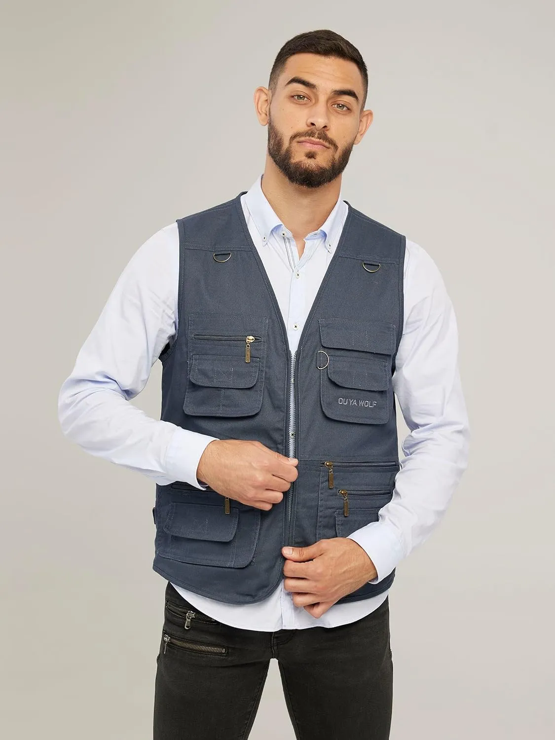 Men's Stone Washed Multi-pocketed Hunting Travel Fishing Utility Work Cargo Outerwear Outdoor Vest