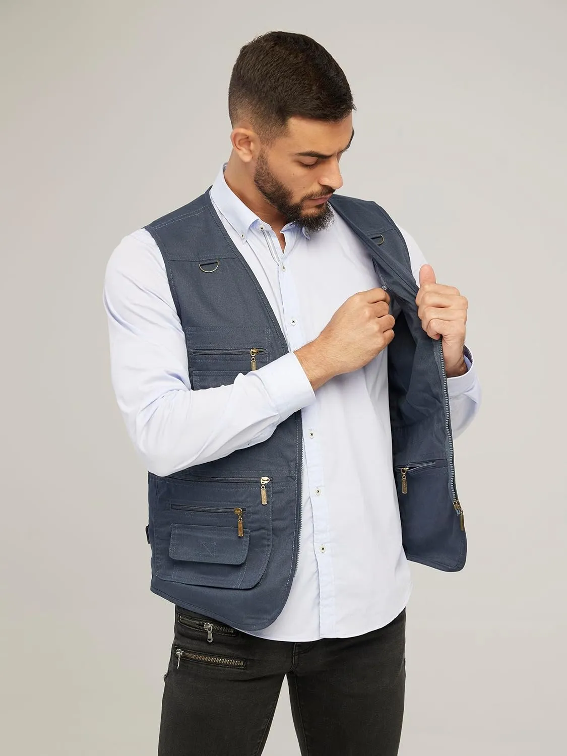 Men's Stone Washed Multi-pocketed Hunting Travel Fishing Utility Work Cargo Outerwear Outdoor Vest