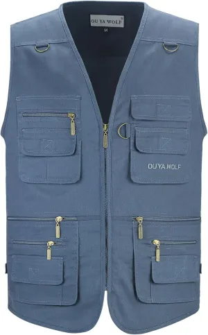Men's Stone Washed Multi-pocketed Hunting Travel Fishing Utility Work Cargo Outerwear Outdoor Vest