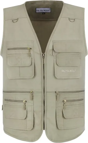 Men's Stone Washed Multi-pocketed Hunting Travel Fishing Utility Work Cargo Outerwear Outdoor Vest