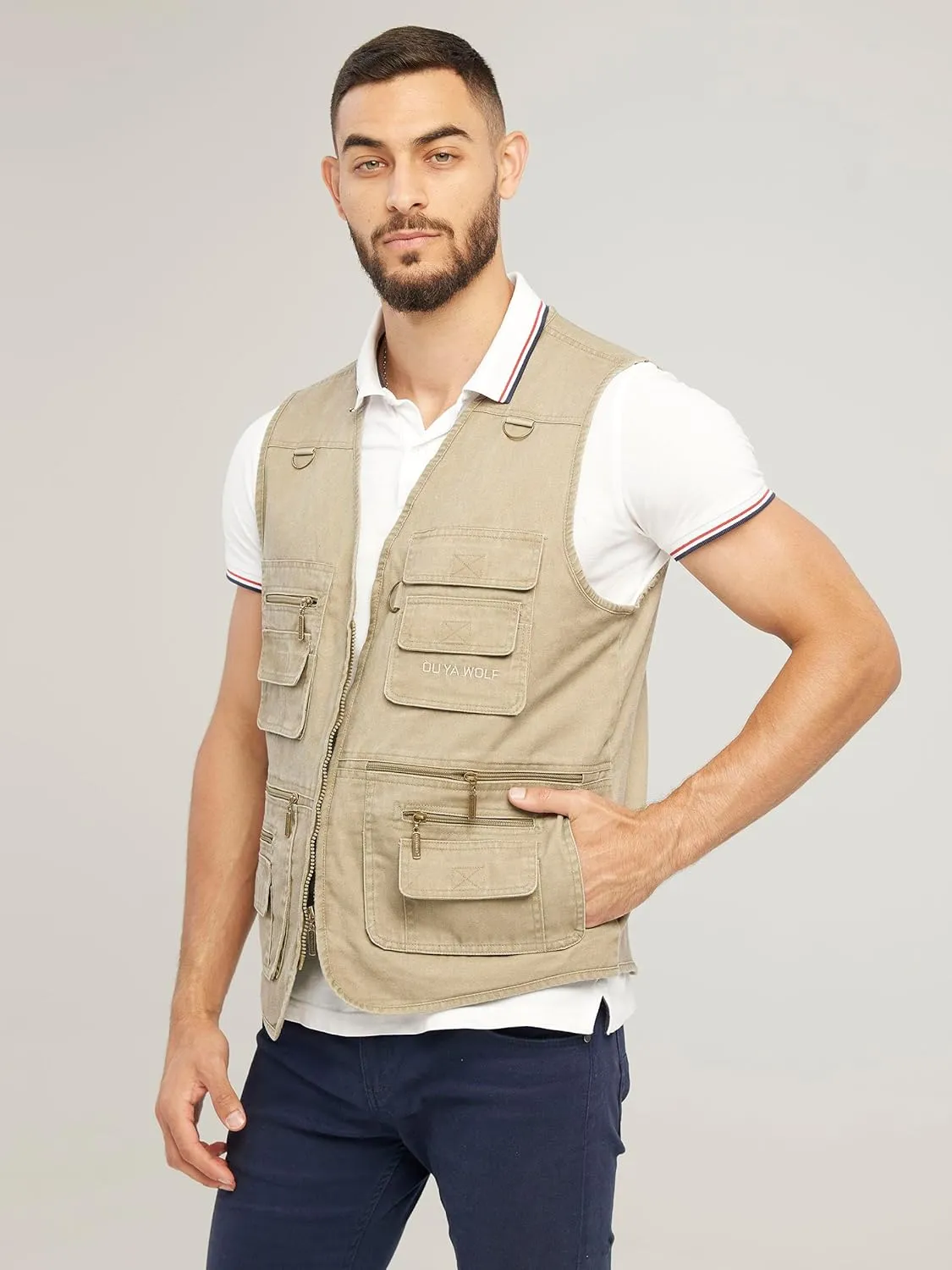 Men's Stone Washed Multi-pocketed Hunting Travel Fishing Utility Work Cargo Outerwear Outdoor Vest