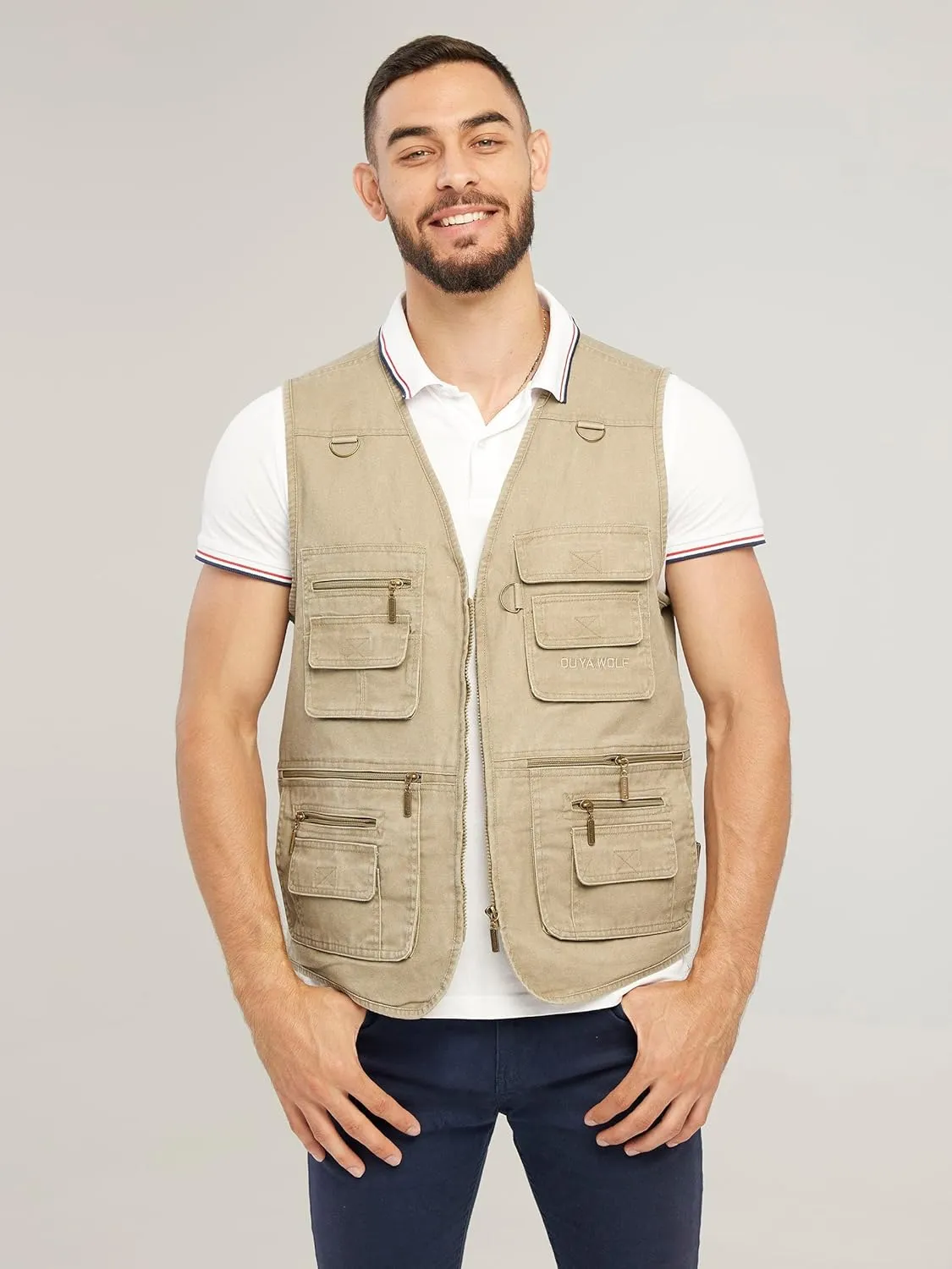 Men's Stone Washed Multi-pocketed Hunting Travel Fishing Utility Work Cargo Outerwear Outdoor Vest