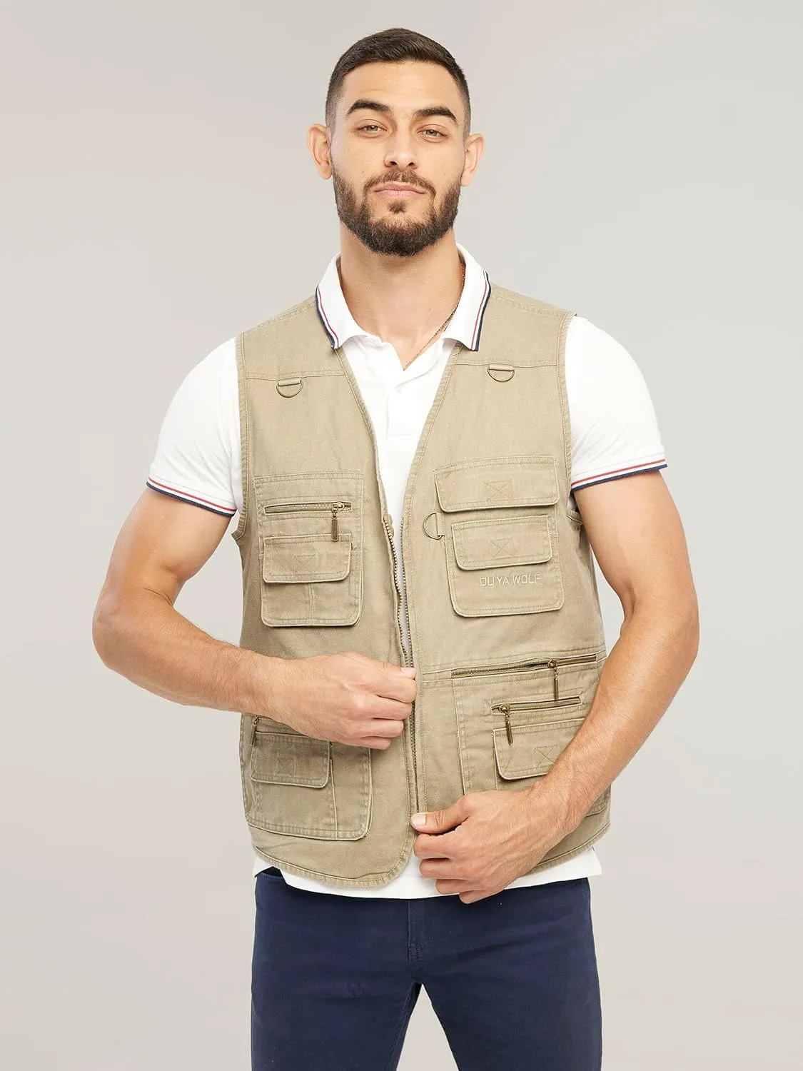 Men's Stone Washed Multi-pocketed Hunting Travel Fishing Utility Work Cargo Outerwear Outdoor Vest