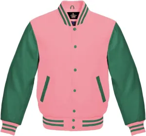 Men's Varsity Baseball Letterman Bomber Jacket Wool & Green Genuine Leather Sleeves