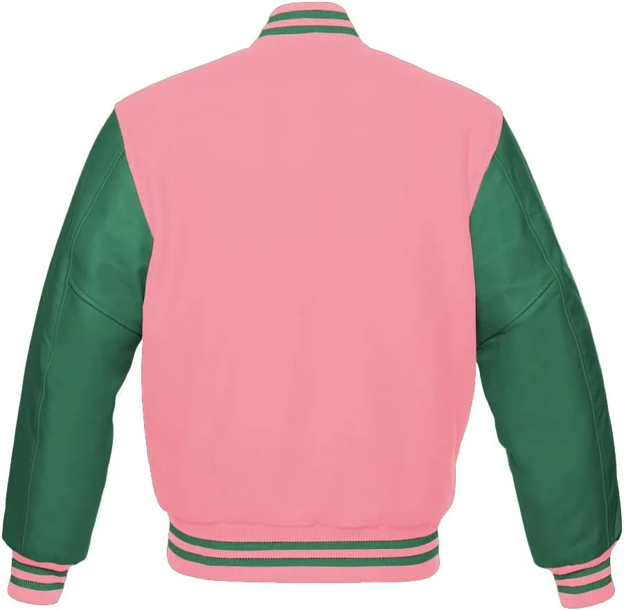 Men's Varsity Baseball Letterman Bomber Jacket Wool & Green Genuine Leather Sleeves