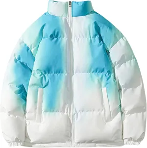 Men's Winter Fashion Tie Dyed Gradual Cotton Padded Coat Street Loose Casual Stand Collar Coat Jackets Outerwear