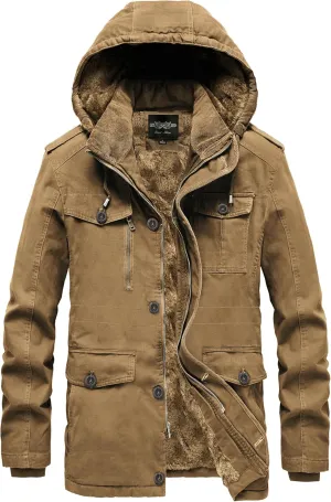Men's Winter Thicken Parka Jacket Casual Military Warm Coat with Removable Hood
