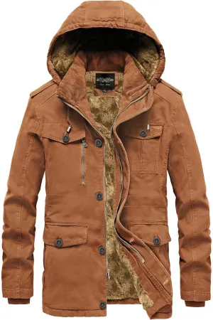 Men's Winter Thicken Parka Jacket Casual Military Warm Coat with Removable Hood