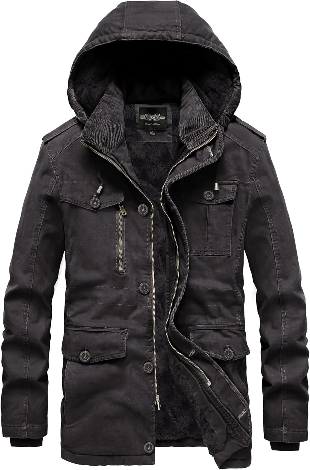 Men's Winter Thicken Parka Jacket Casual Military Warm Coat with Removable Hood