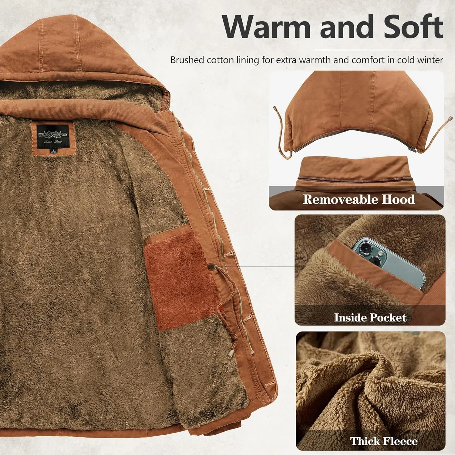 Men's Winter Thicken Parka Jacket Casual Military Warm Coat with Removable Hood