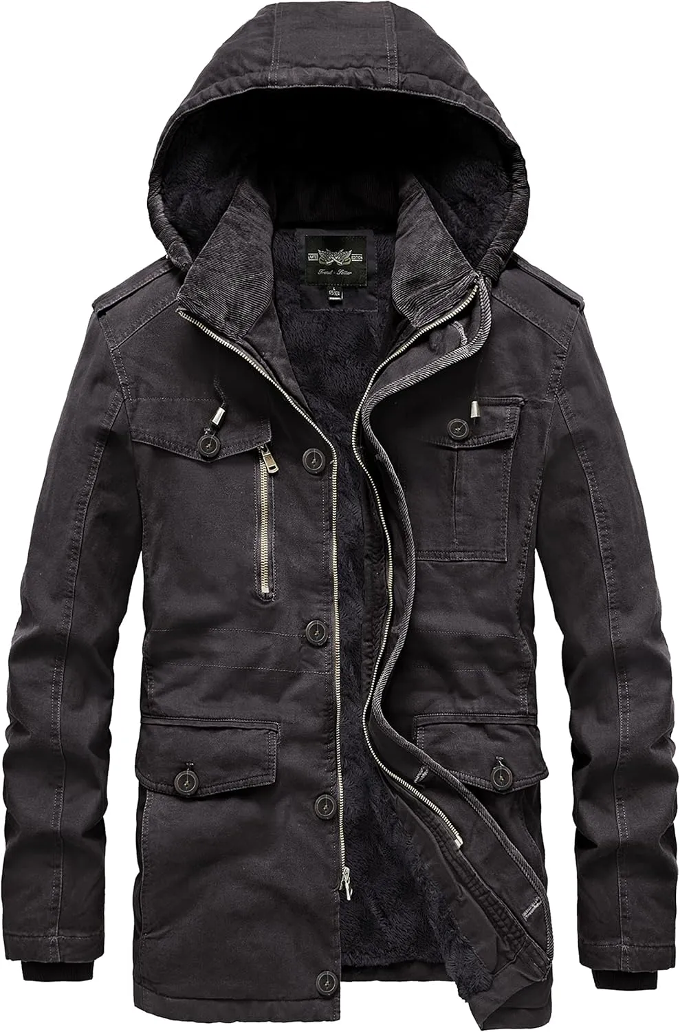 Men's Winter Thicken Parka Jacket Casual Military Warm Coat with Removable Hood