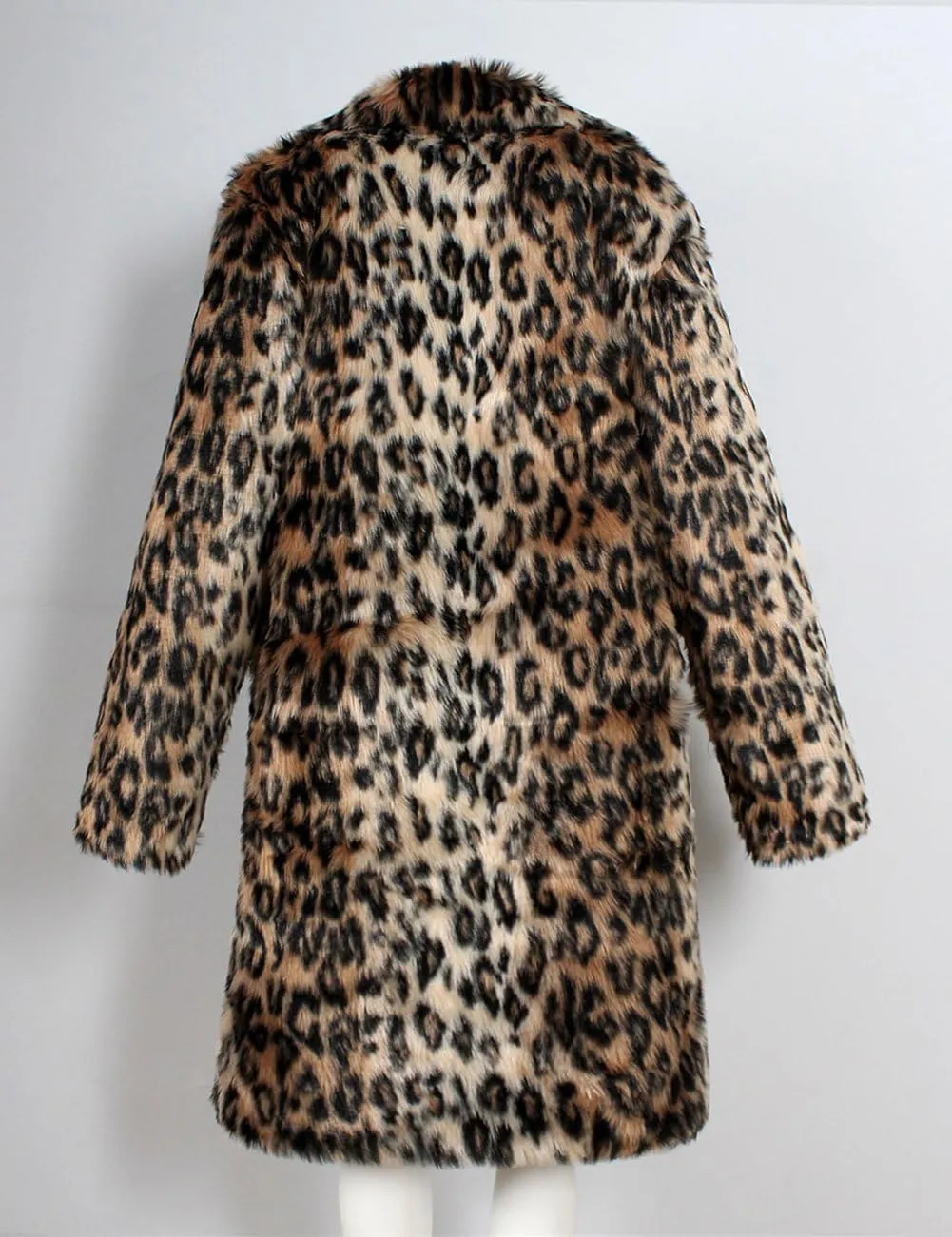 Mens Winter Warm Leopard Faux Fur Long Length Luxury Outerwear Coat Jacket