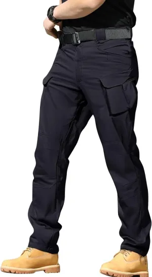 Men's Workout Cargo Pants Utility Elastic Waist Pockets Resistant Lightweight Tactical Pants Stretch Jogging Sweatpants