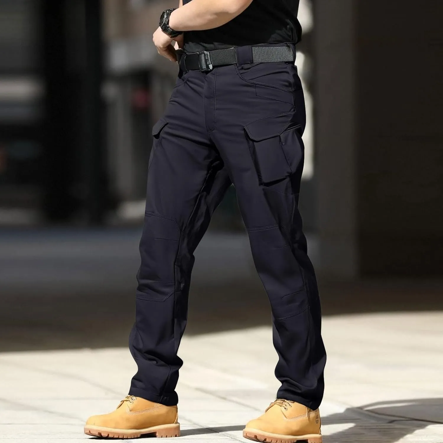 Men's Workout Cargo Pants Utility Elastic Waist Pockets Resistant Lightweight Tactical Pants Stretch Jogging Sweatpants