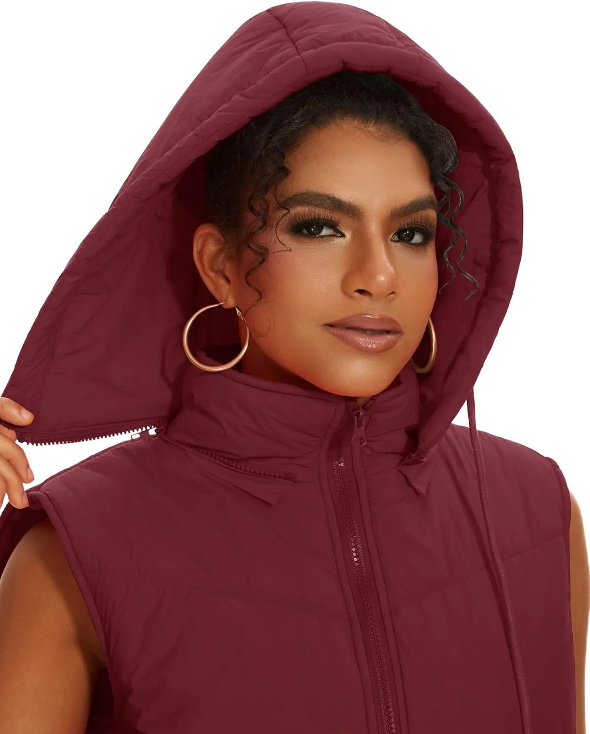 Micoson Puffer Vests for Women Winter Sleeveless Hooded Jacket Quilted Zip Up Stand Collar Gilet with Pocket Loose Fit