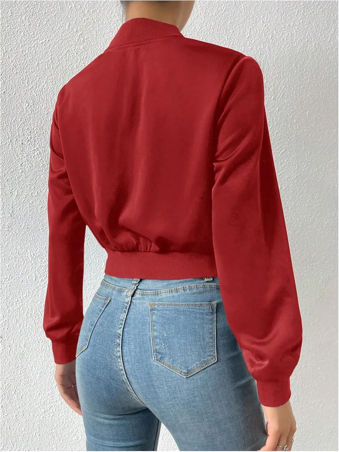 Milumia Women's Casual Long Sleeve Zip Up Crop Bomber Jacket Casual Outerwear