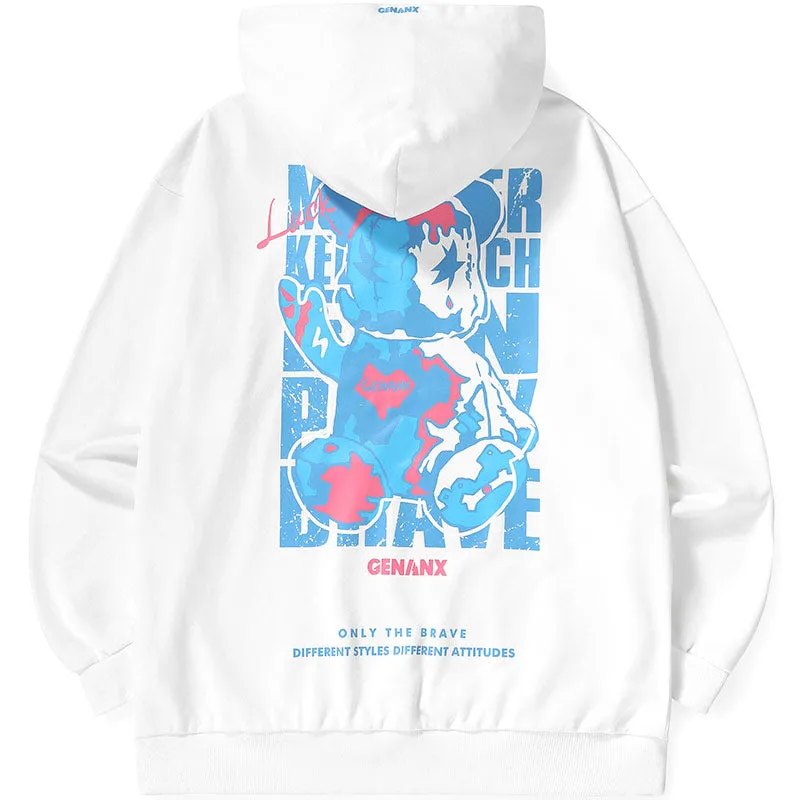 Minimalist Bear Print Long Sleeve Hoodies