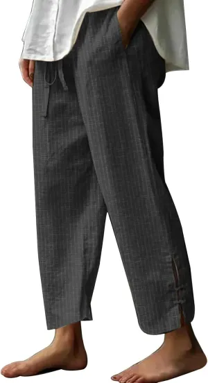 Miyaomn Women's Linen Capris Summer Casual Cropped Pants Straight Leg Lounge Trousers 2025 Travel Beach Outfits with Pockets