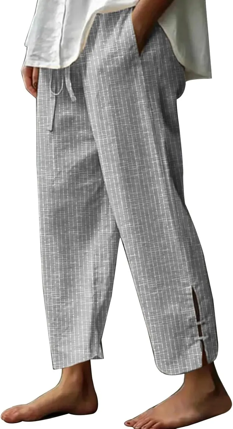 Miyaomn Women's Linen Capris Summer Casual Cropped Pants Straight Leg Lounge Trousers 2025 Travel Beach Outfits with Pockets