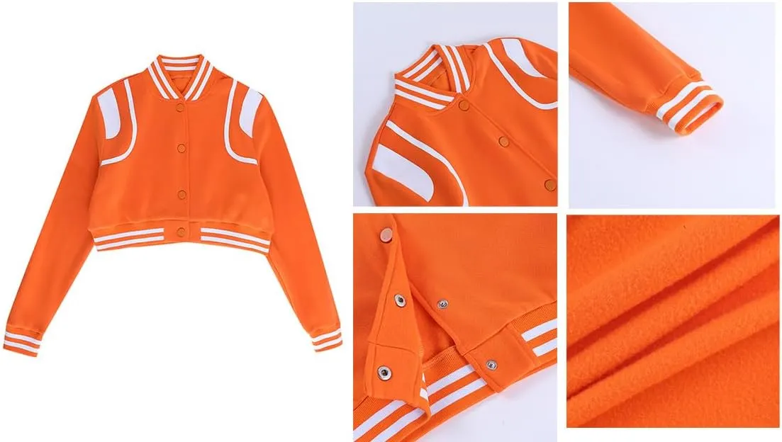 Molilove Varsity Jacket Cropped Baseball Bomber Jacket Vintage Sweatshirt Fall Casual Unisex Streetwear Coats Varsity Jacket