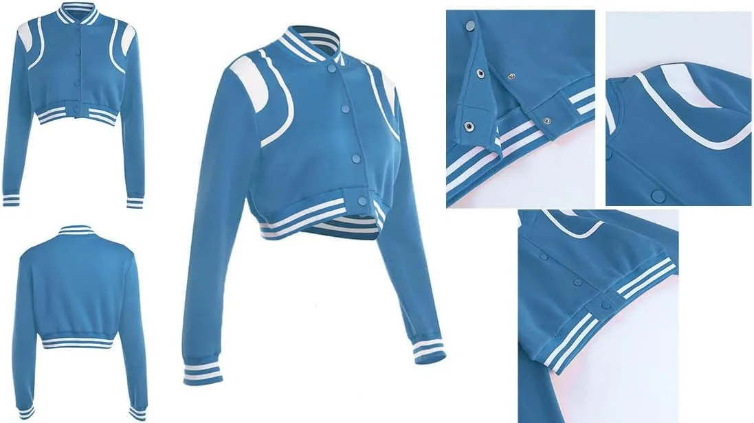 Molilove Varsity Jacket Cropped Baseball Bomber Jacket Vintage Sweatshirt Fall Casual Unisex Streetwear Coats Varsity Jacket