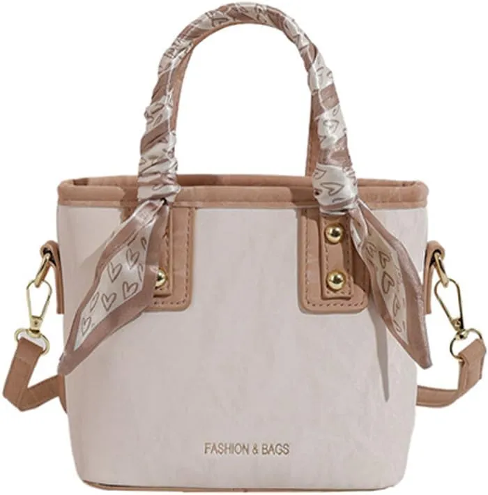 Molodo Small Crossbody Bags for Women Versatile Vegan Leather Shoulder Bag Bucket Bag with Scarf Decoration