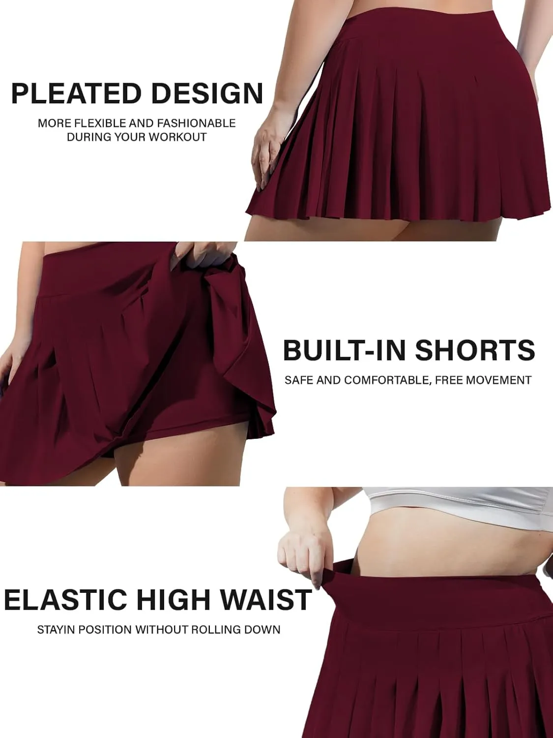 Moon Wood Women's Plus Size Pleated Tennis Skirt- Girls High Waist Athletic Golf Skirts with Shorts