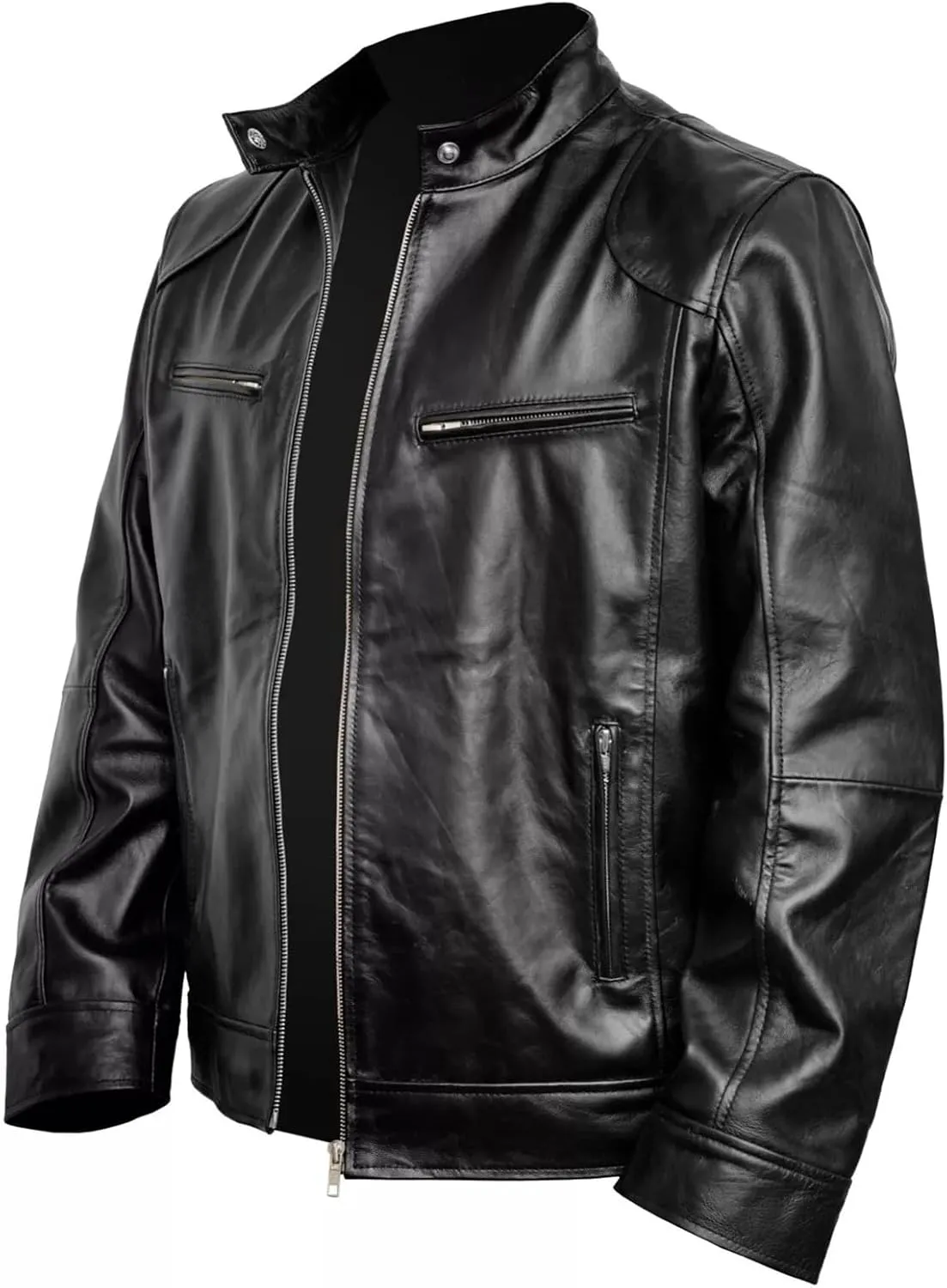 Motorcycle Leather Jacket Men Cafe Racer Distressed Black Leather Jacket For Men Vintage leather jacket Men
