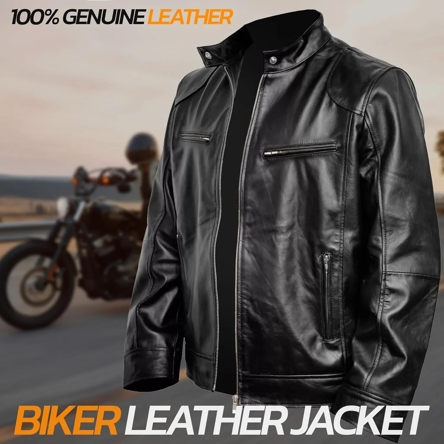 Motorcycle Leather Jacket Men Cafe Racer Distressed Black Leather Jacket For Men Vintage leather jacket Men