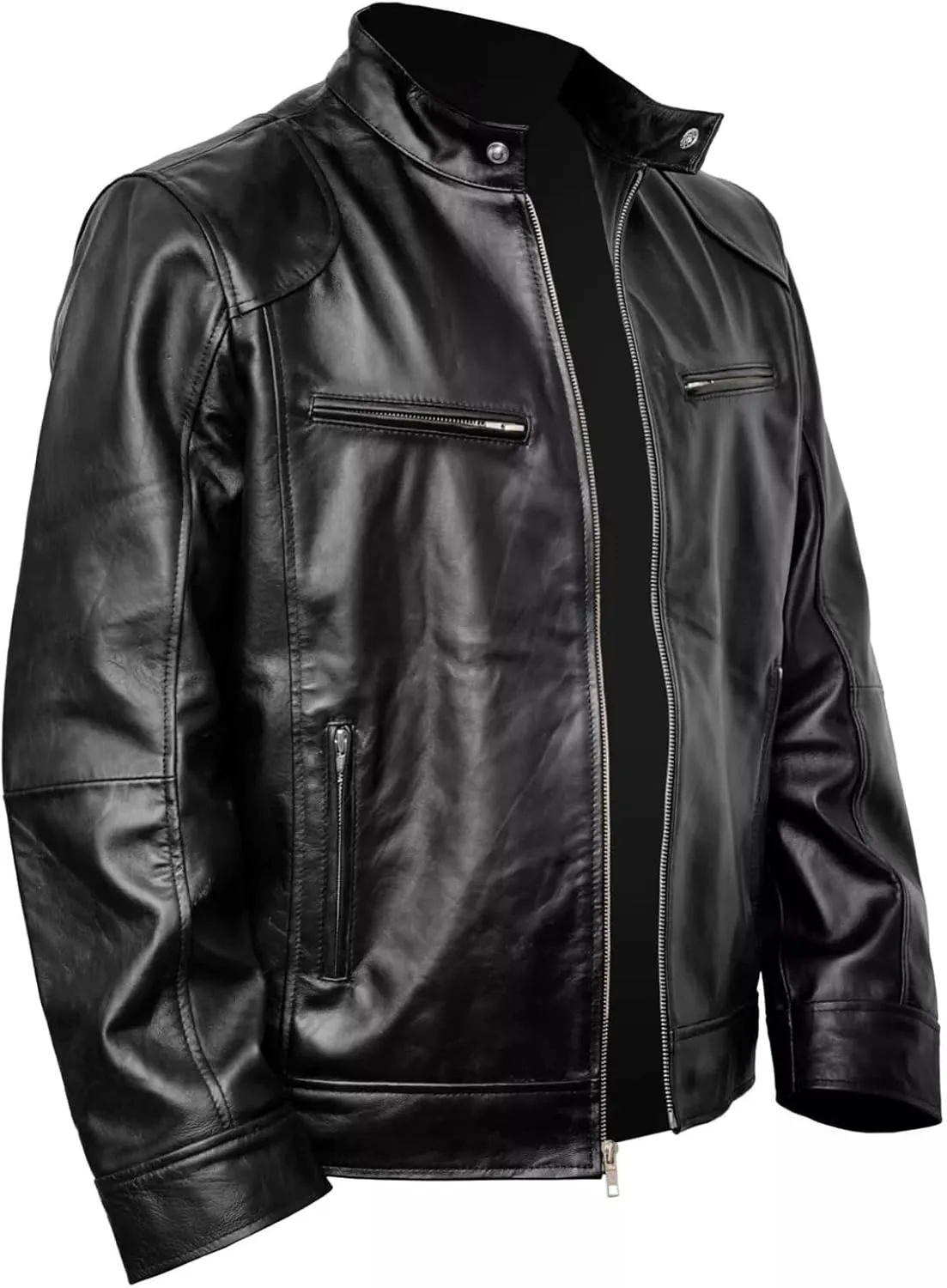 Motorcycle Leather Jacket Men Cafe Racer Distressed Black Leather Jacket For Men Vintage leather jacket Men