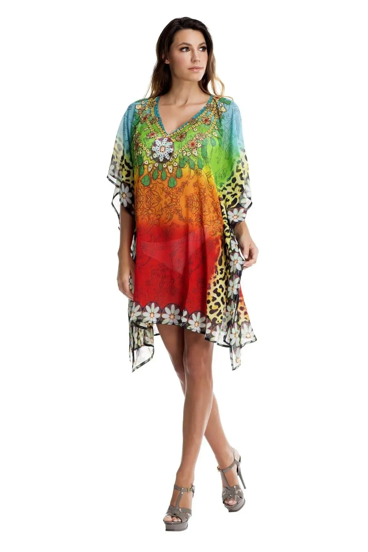 Multi Color Sheer Kaftan / Cover Up