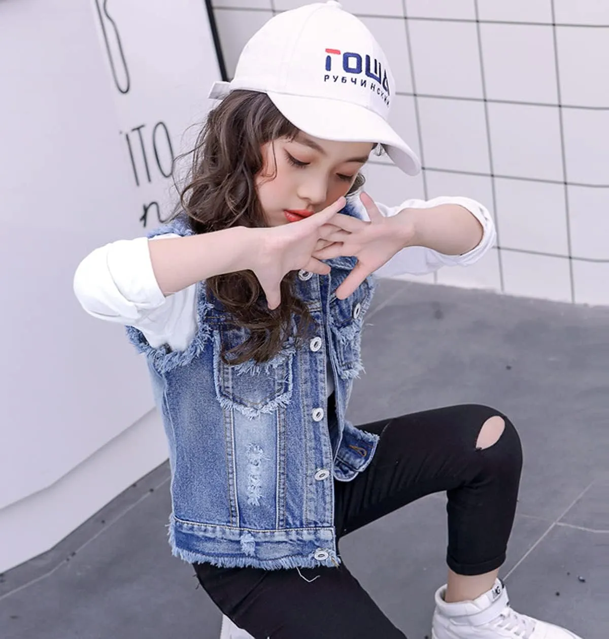 NABER Kids Girls' Fashion Sleeveless Outerwear Denim Jacket Vest Age 4-13 Years