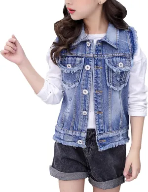 NABER Kids Girls' Fashion Sleeveless Outerwear Denim Jacket Vest Age 4-13 Years