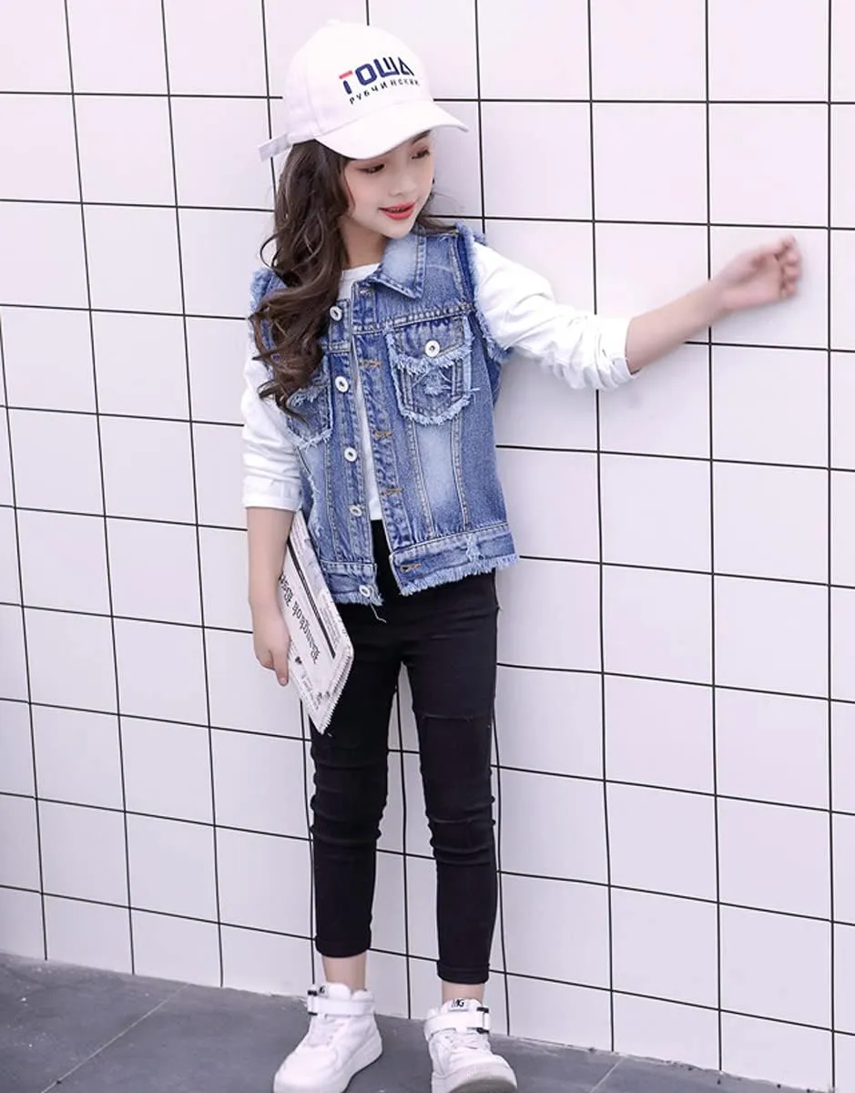 NABER Kids Girls' Fashion Sleeveless Outerwear Denim Jacket Vest Age 4-13 Years