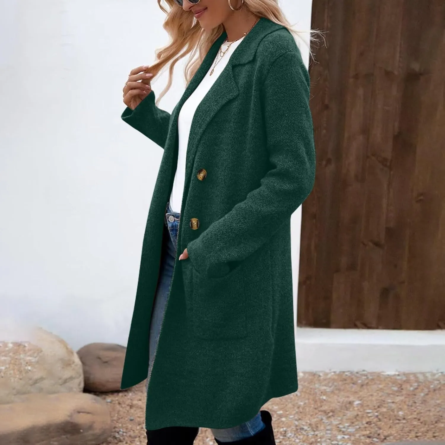 NATHGAM Women's Wool Blend Pea Coats Winter Bussiness Dressy Long Overcoat Single Breasted Fuzzy Fleece Lapel Trench Jackets