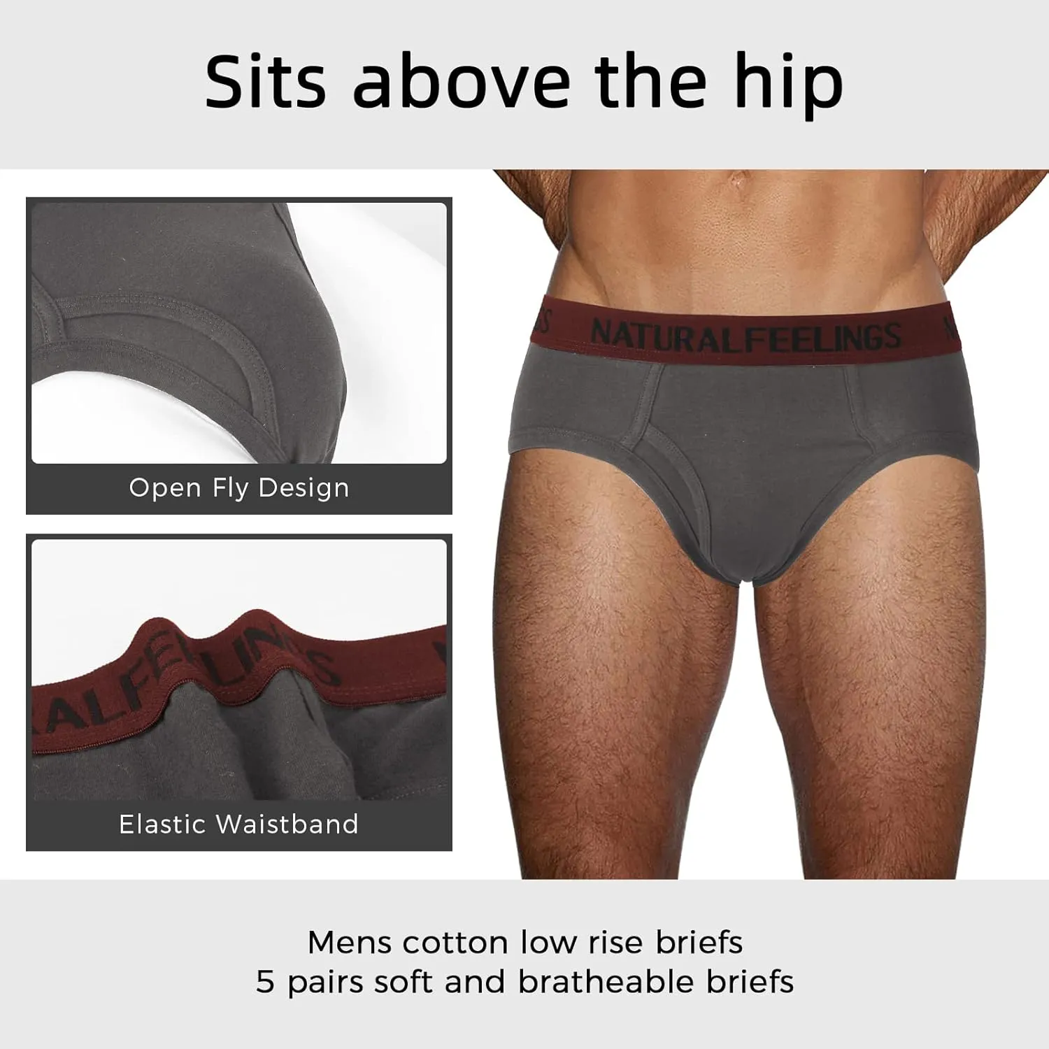 Natural Feelings Mens Underwear Briefs Mens Cotton Briefs for Men Pack with Fly