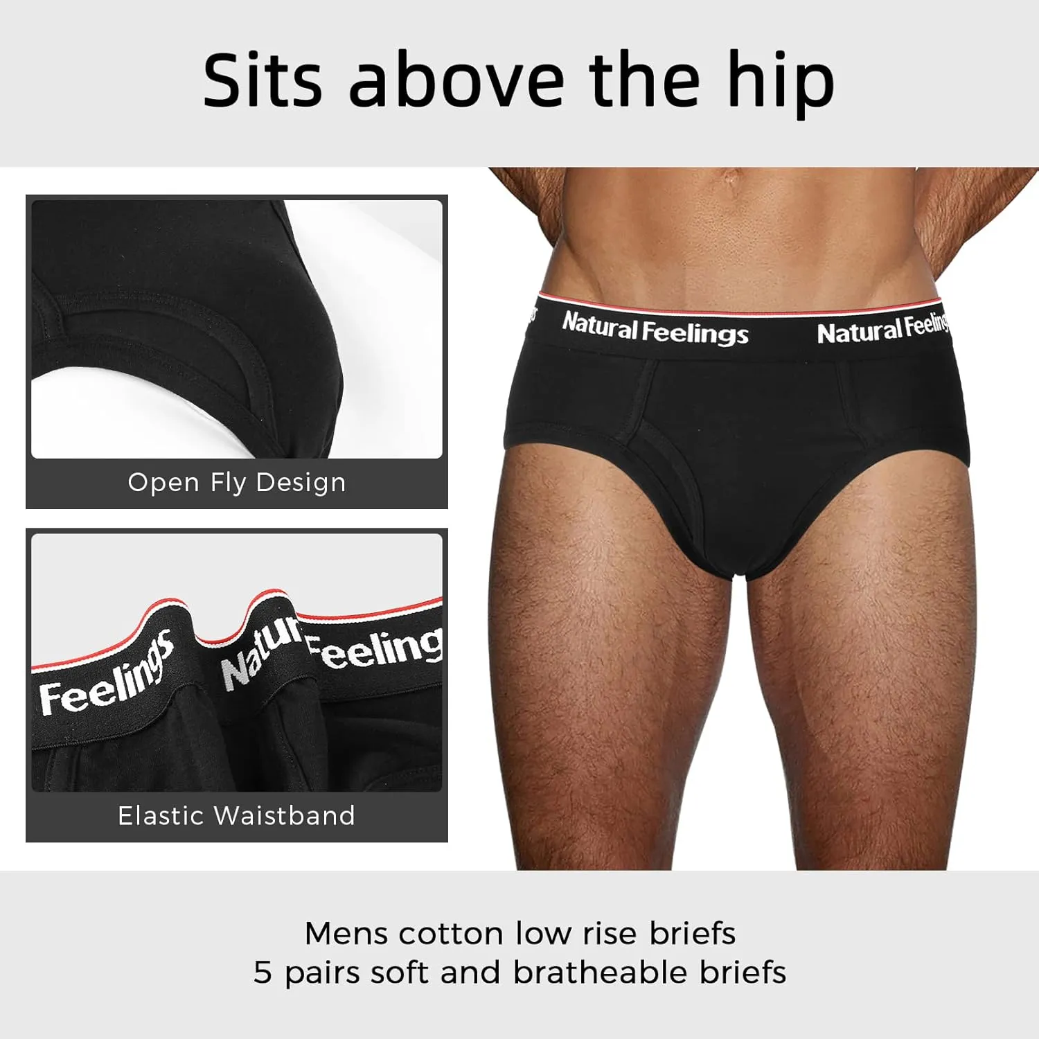 Natural Feelings Mens Underwear Briefs Mens Cotton Briefs for Men Pack with Fly