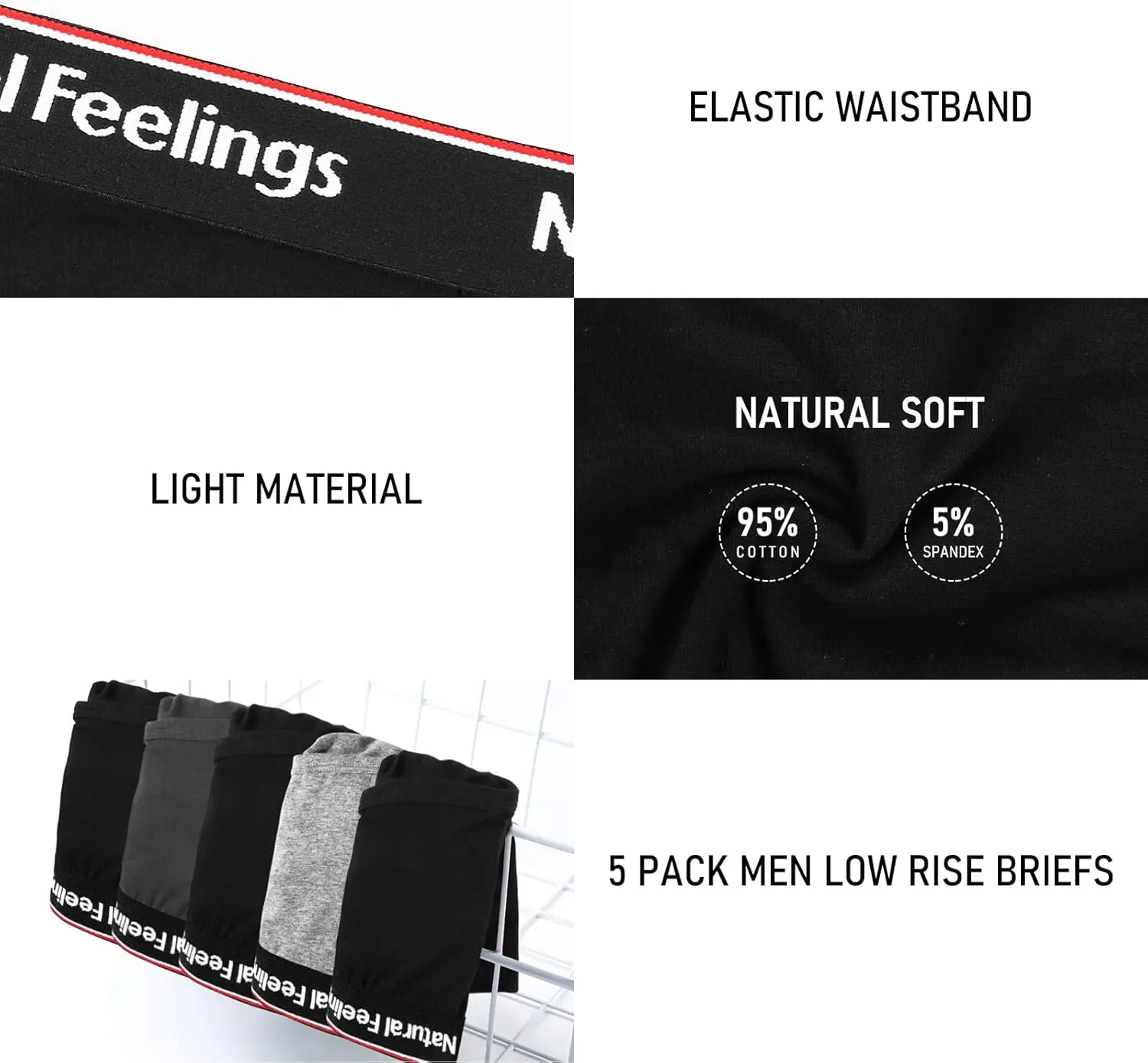 Natural Feelings Mens Underwear Briefs Mens Cotton Briefs for Men Pack with Fly