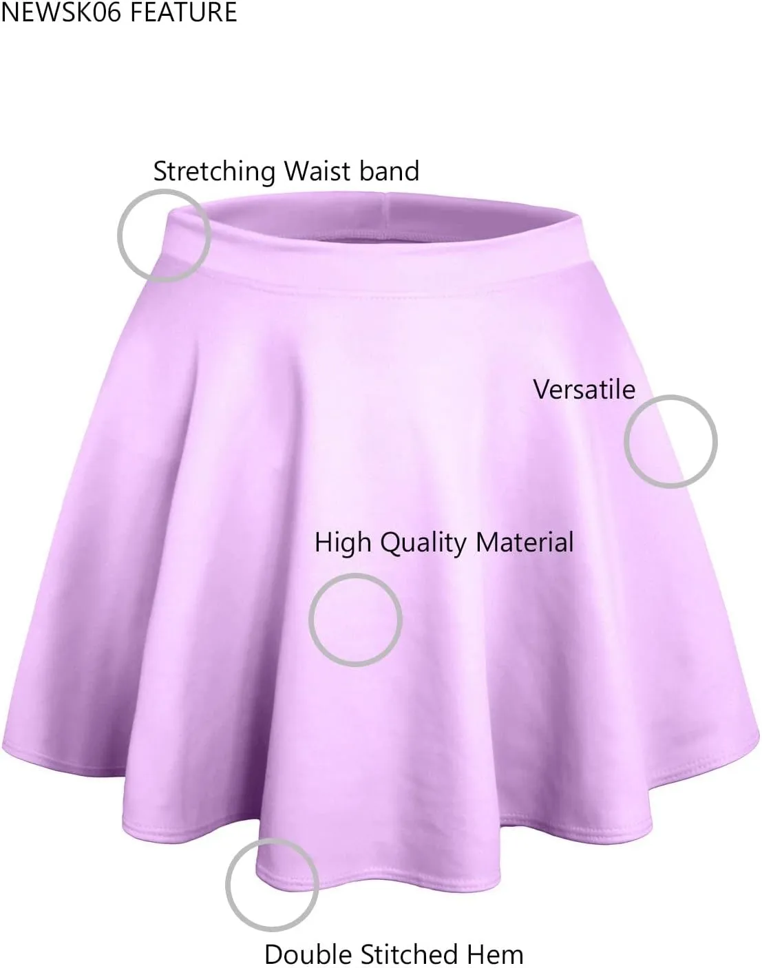 NE PEOPLE Womens Skater Skirt  Stretch Elastic Waist Casual Mini Flared Swing Pleated Skirts Made in USA S-3XL