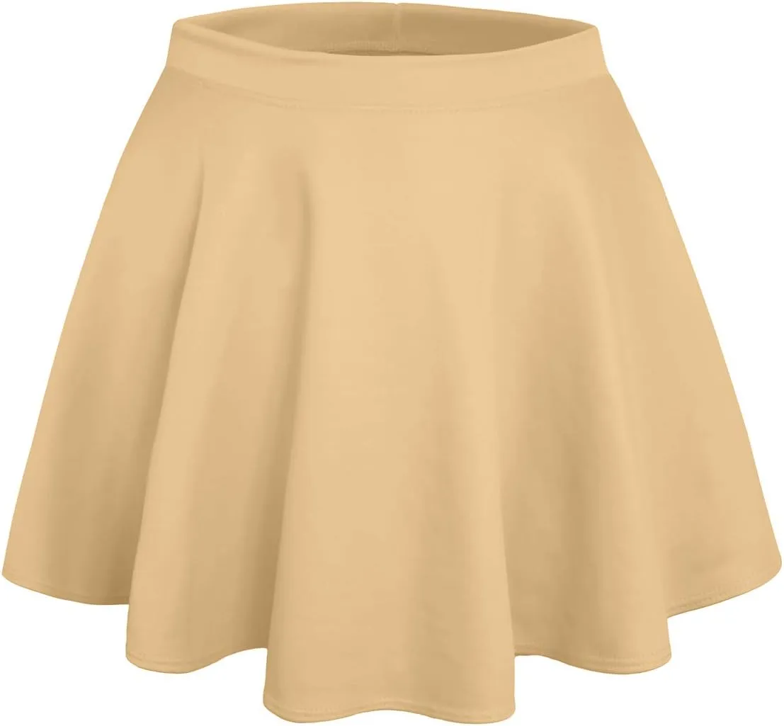 NE PEOPLE Womens Skater Skirt  Stretch Elastic Waist Casual Mini Flared Swing Pleated Skirts Made in USA S-3XL