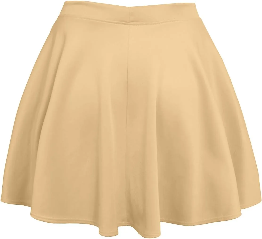 NE PEOPLE Womens Skater Skirt  Stretch Elastic Waist Casual Mini Flared Swing Pleated Skirts Made in USA S-3XL