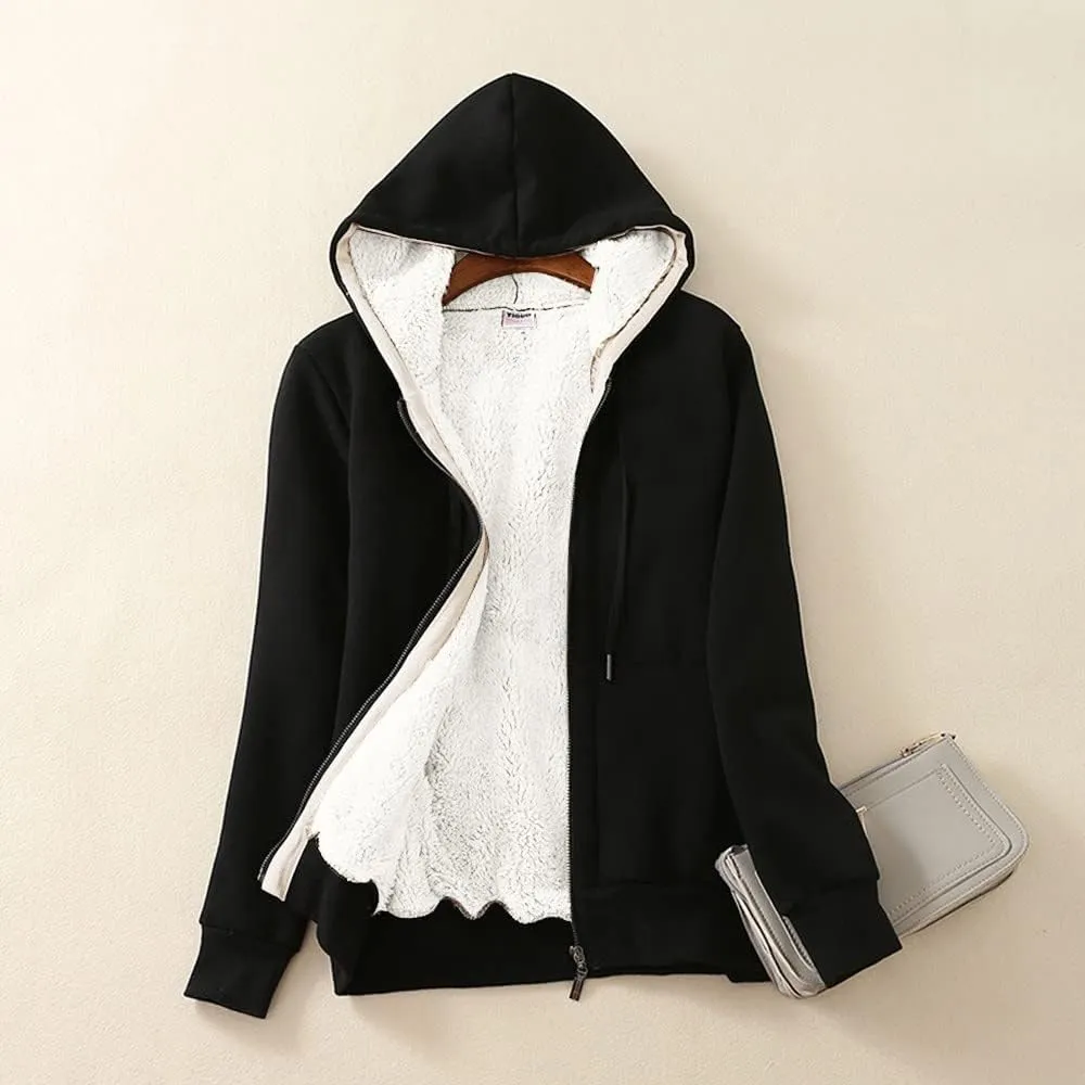 nerohusy Women's Warm Sherpa Fleece Hoodies for Women Winter Fleece Sweatshirt Full Zip Up Jacket Thick Sherpa Lined Coat