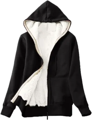 nerohusy Women's Warm Sherpa Fleece Hoodies for Women Winter Fleece Sweatshirt Full Zip Up Jacket Thick Sherpa Lined Coat